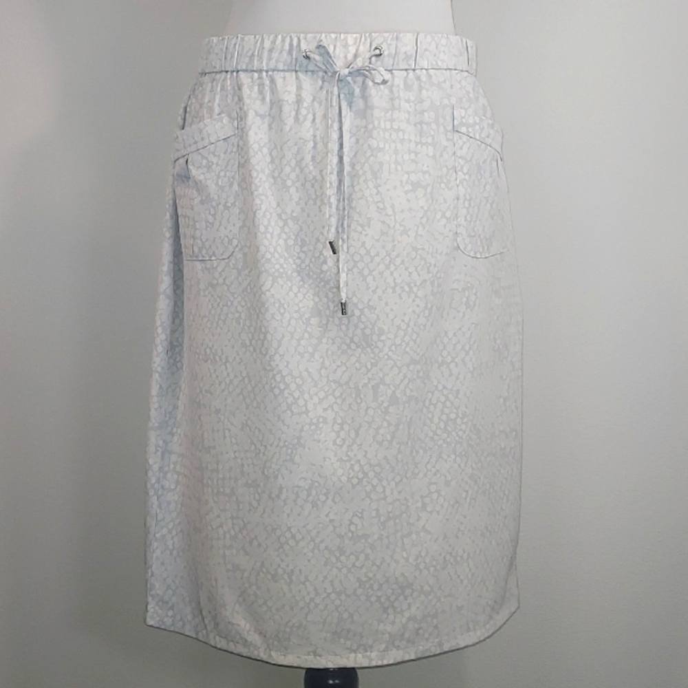 Calvin Klein Grey White Patterned Cinch Waist w/ Front Pockets Skirt Size Medium